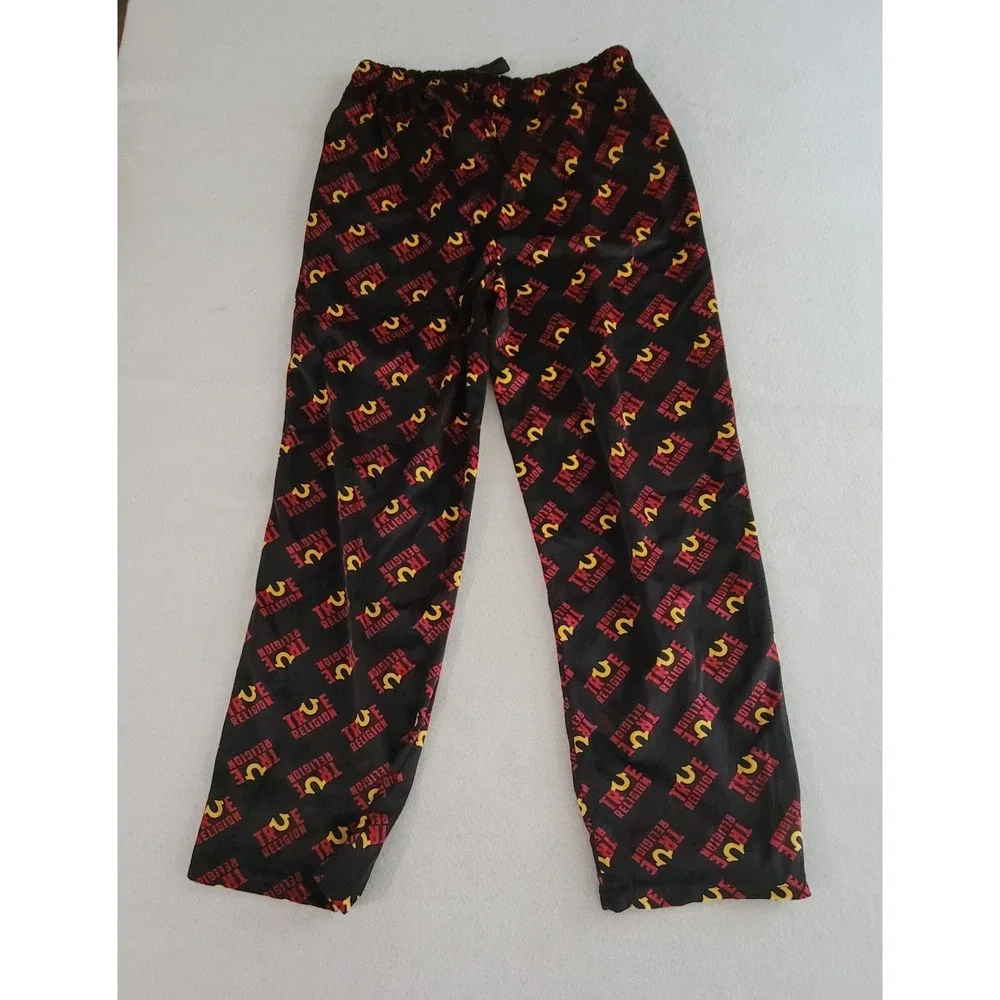True Religion Men's Black Pajamas with Red and Yellow Logo Print Size L NWT